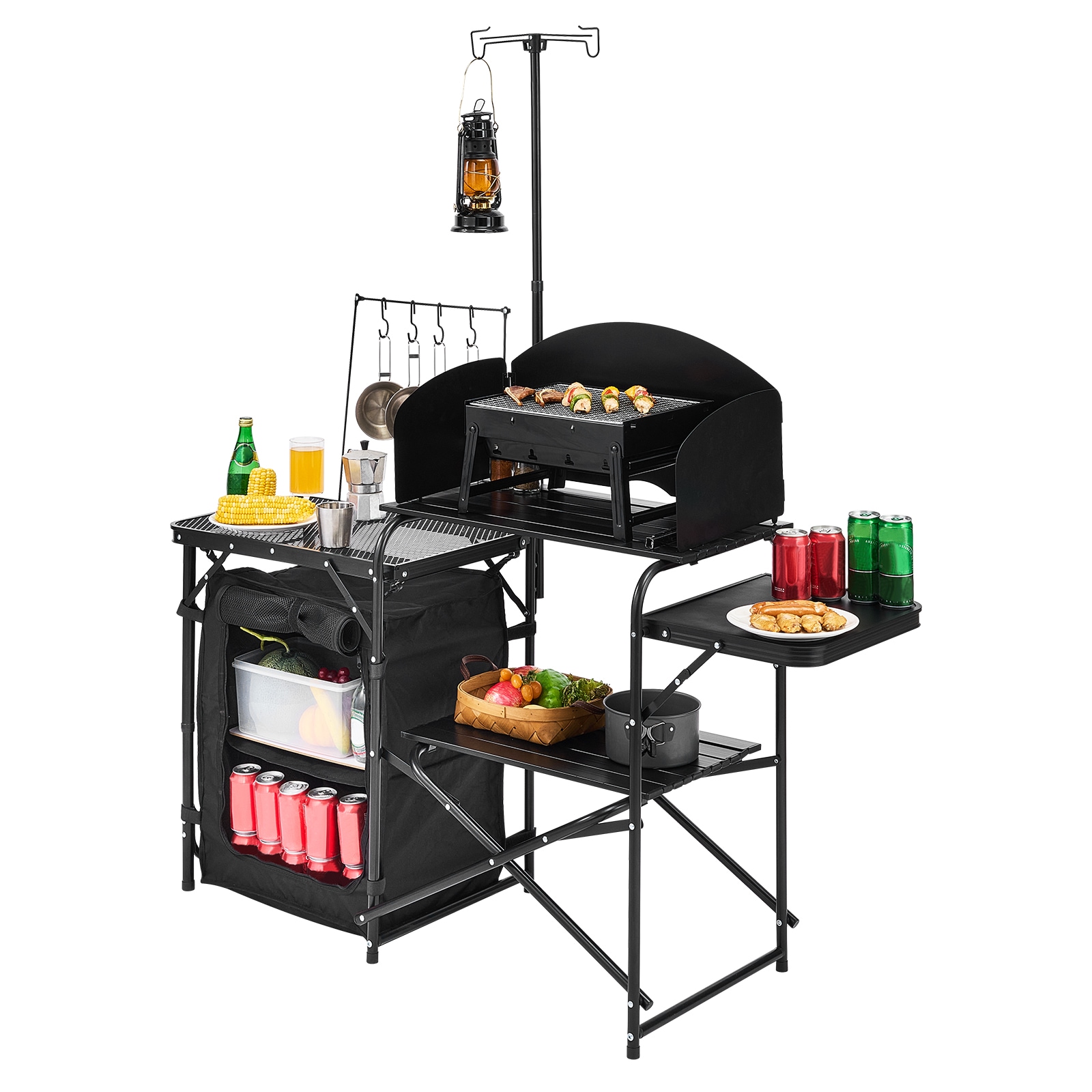 Camping Kitchen Table Portable Outdoor Cook Station Storage Windshield Aluminum_voghion.com